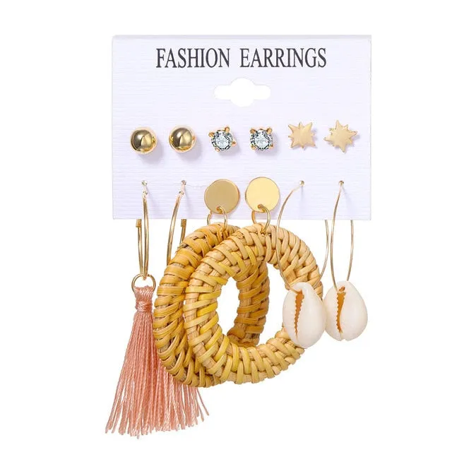 2020 Vintage Pearl Twist Big Circle Earrings Set for Women Fashion Geometric Imitation Pearl Crystal Earrings Jewelry