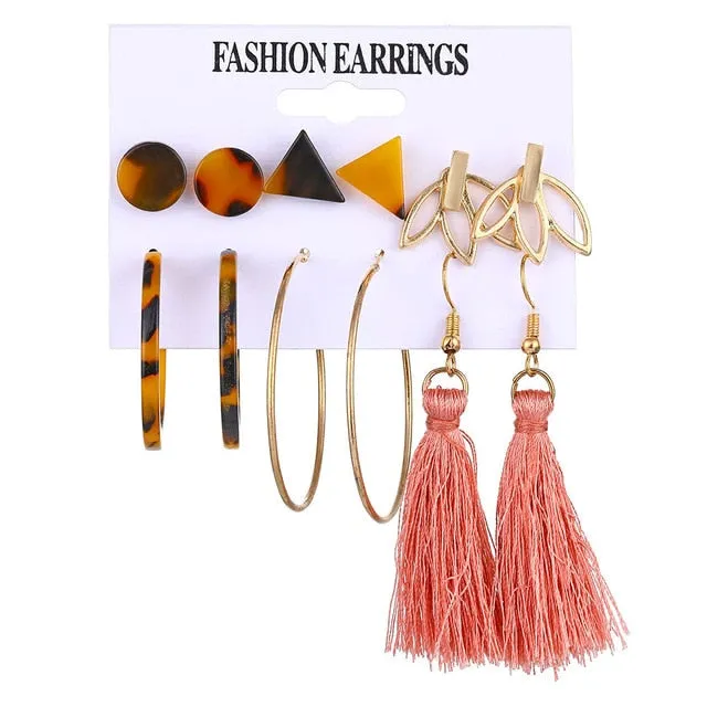 2020 Vintage Pearl Twist Big Circle Earrings Set for Women Fashion Geometric Imitation Pearl Crystal Earrings Jewelry