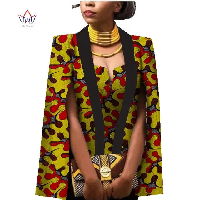 African Women Clothing Full Sleeve Cape Coat Dress Suit African Tops 2 Piece Set Party Dresses