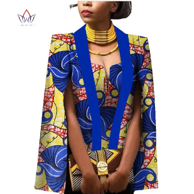 African Women Clothing Full Sleeve Cape Coat Dress Suit African Tops 2 Piece Set Party Dresses