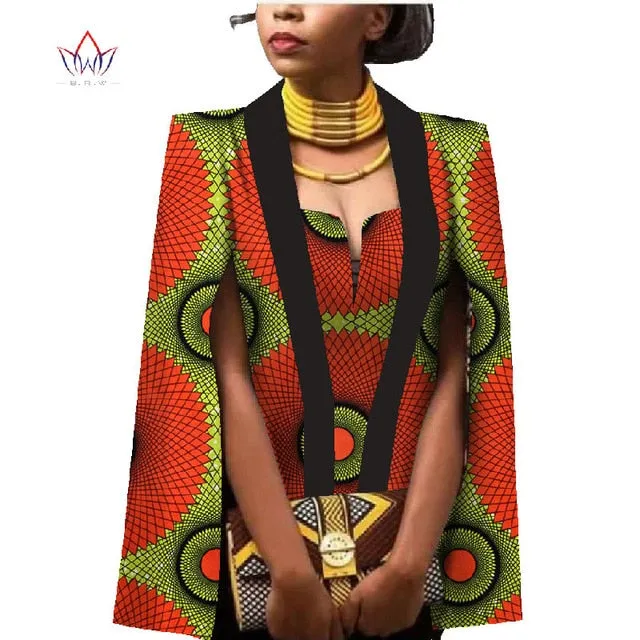 African Women Clothing Full Sleeve Cape Coat Dress Suit African Tops 2 Piece Set Party Dresses