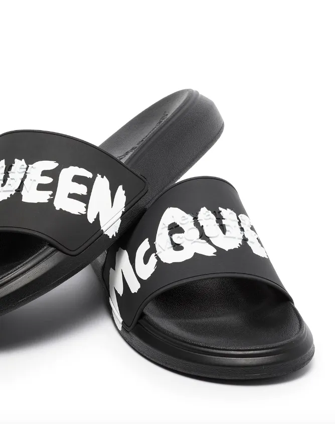 Alexander McQueen graffiti-logo slip-on slides