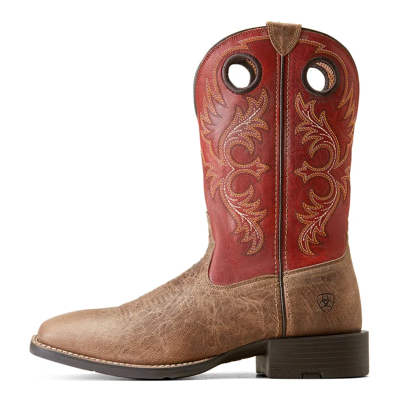 'Ariat' Men's 11" Sport Rodeo Western Square Toe - Crazy Crunch Tan / Orange