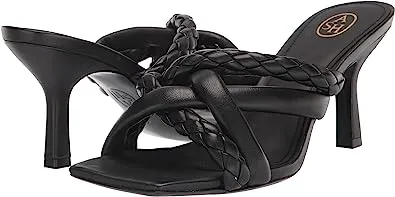 Ash Mina Bis Black Braided Padded Woven Straps Slip On Open Toe Heel Sandals