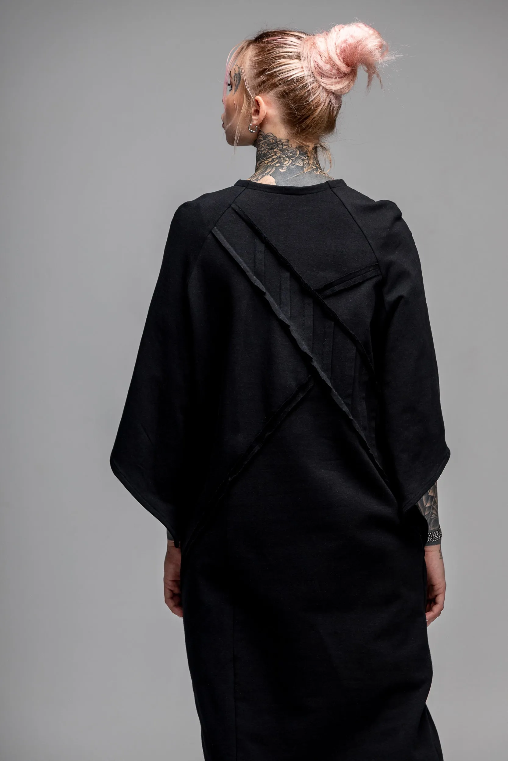 Asymmetric oversized black dress