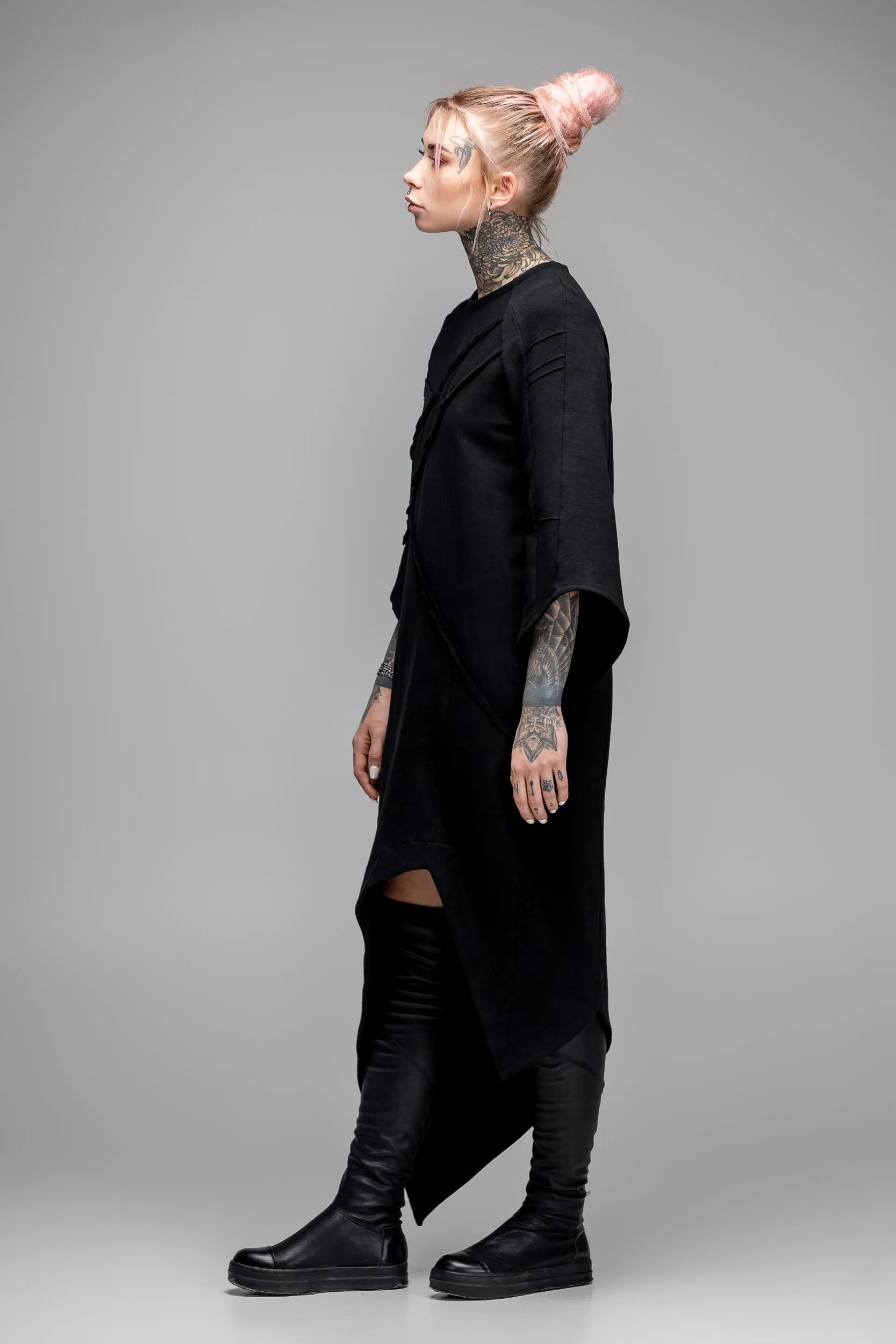 Asymmetric oversized black dress