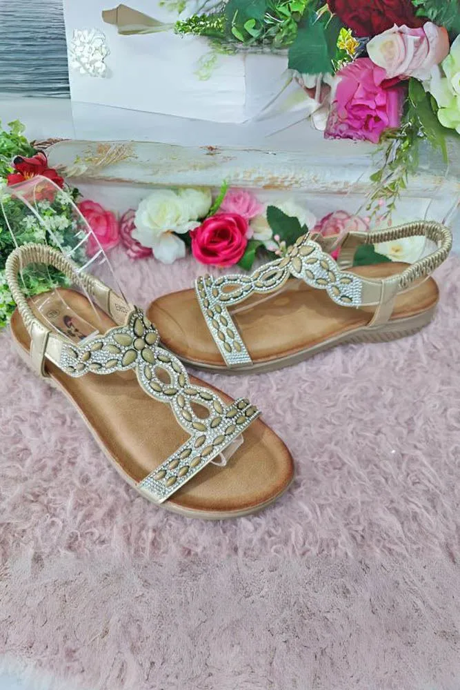 Beaded Platform Strap Sparkling Sandal