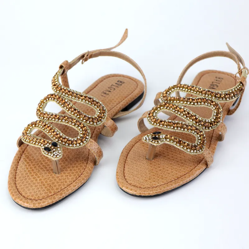 Bvl Flats Snake Pattern Diamond Women Sandals