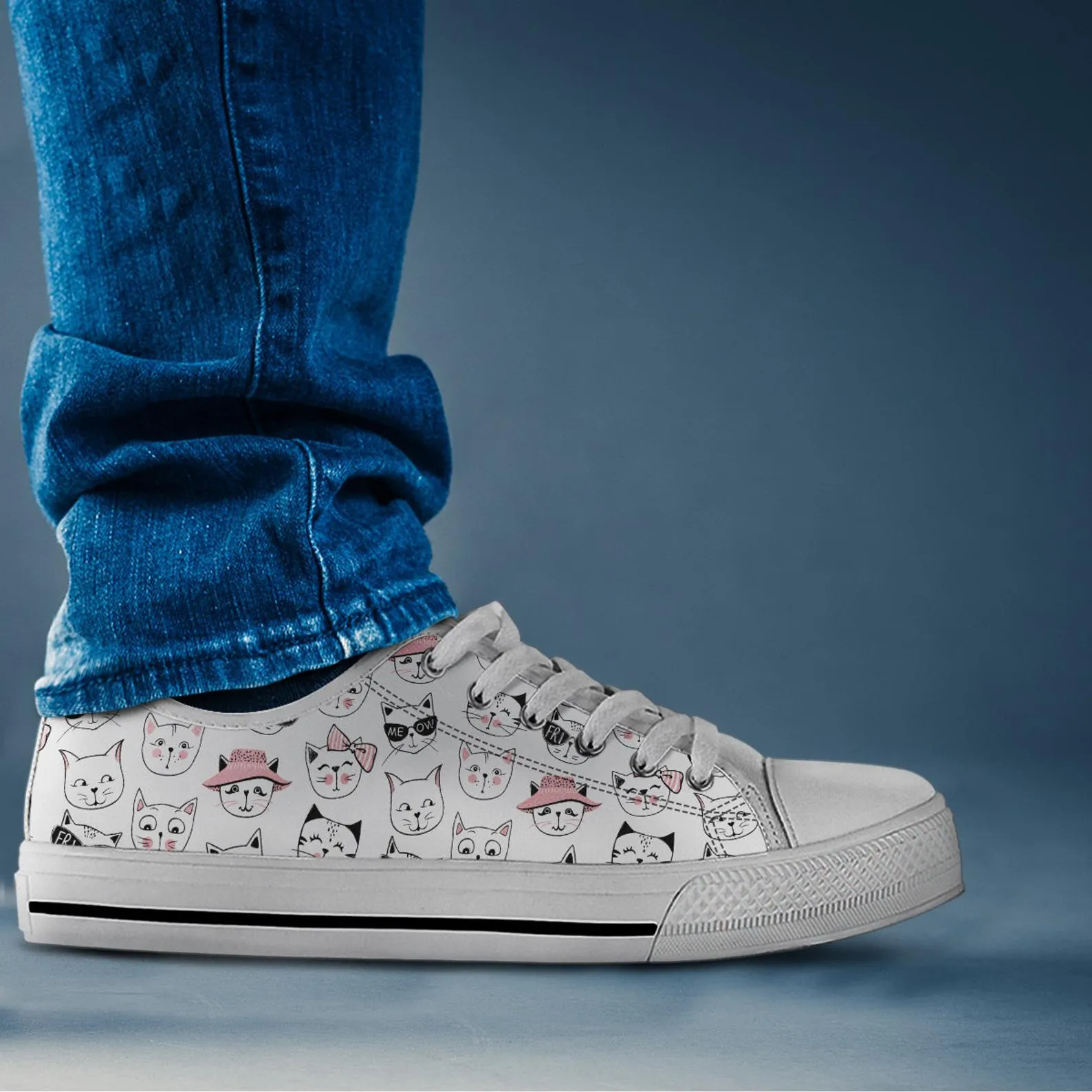 Cat Lover Shoes Cat Sneakers Cat Print Pattern Cute Shoes Cat Lover Gifts Custom Low Top Converse Style Sneakers For Adults Women & Men