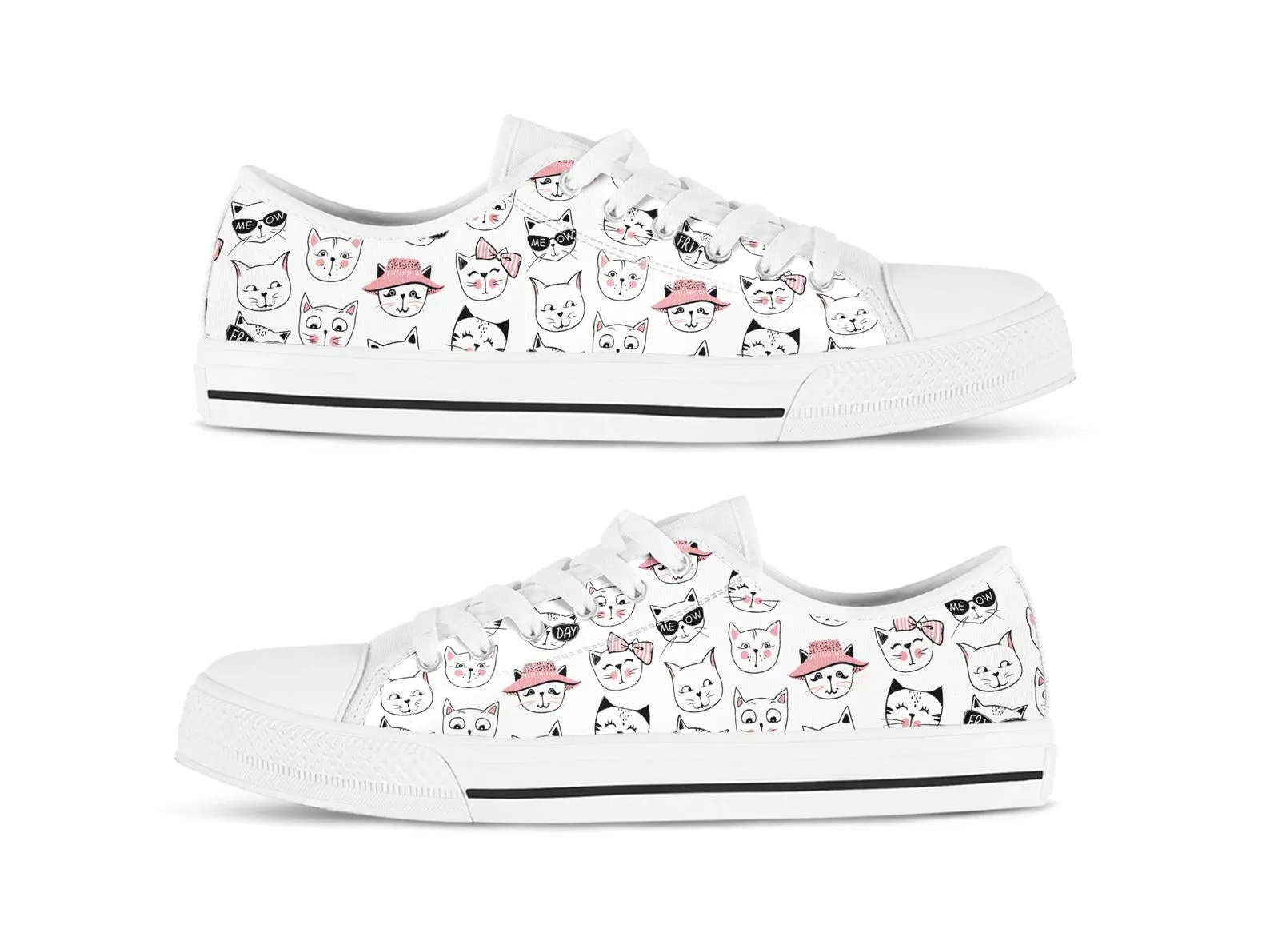 Cat Lover Shoes Cat Sneakers Cat Print Pattern Cute Shoes Cat Lover Gifts Custom Low Top Converse Style Sneakers For Adults Women & Men