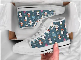 Christmas Penguin Shoes Penguin Sneakers Cute Shoes Penguin Lover Gifts Custom High Top Converse Style Sneakers For Adults Women & Men