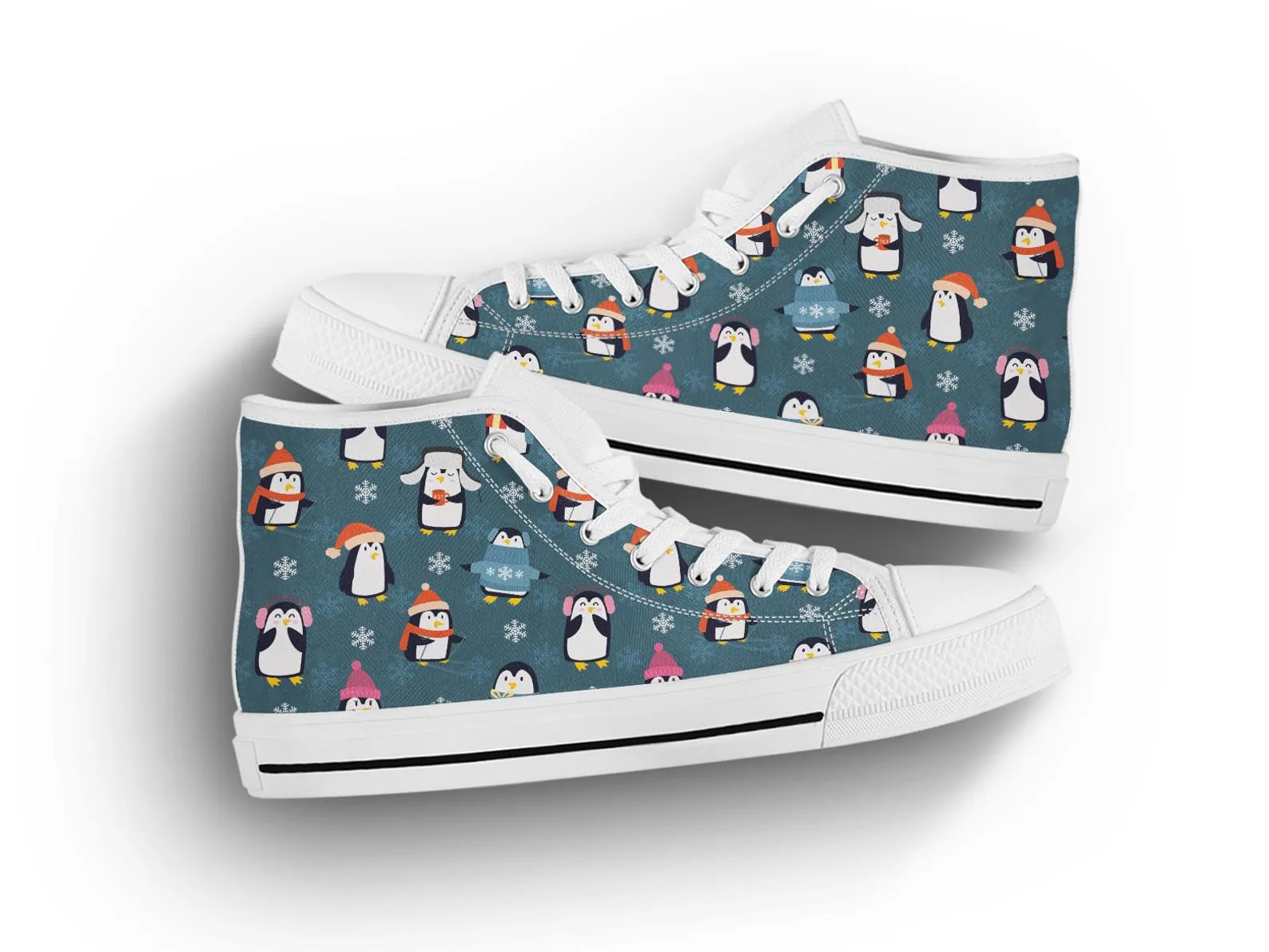 Christmas Penguin Shoes Penguin Sneakers Cute Shoes Penguin Lover Gifts Custom High Top Converse Style Sneakers For Adults Women & Men