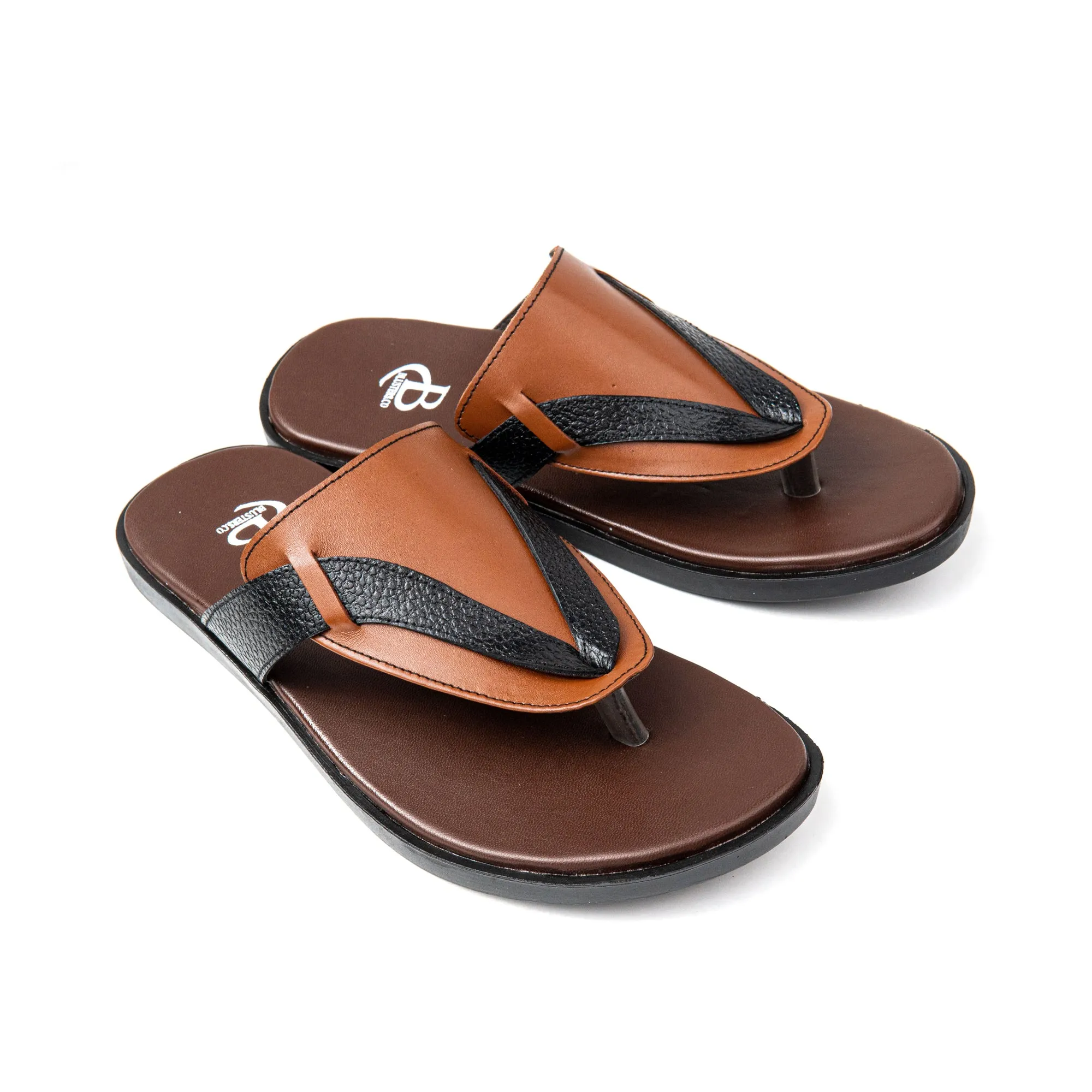 Crossed Brown Leather Slippers