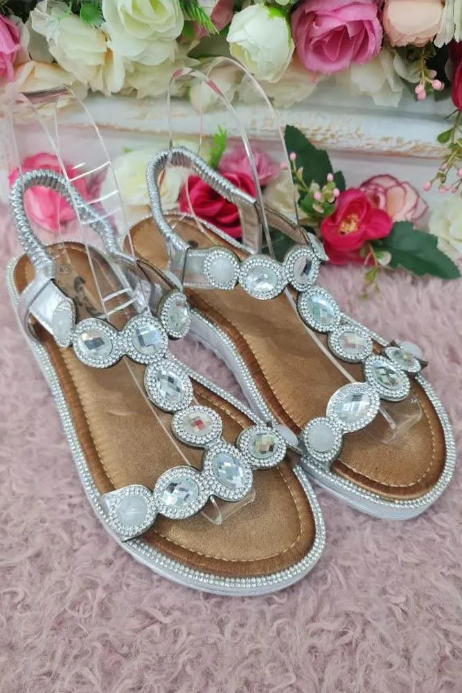 Diamante Beaded Elastic Strap Sandal