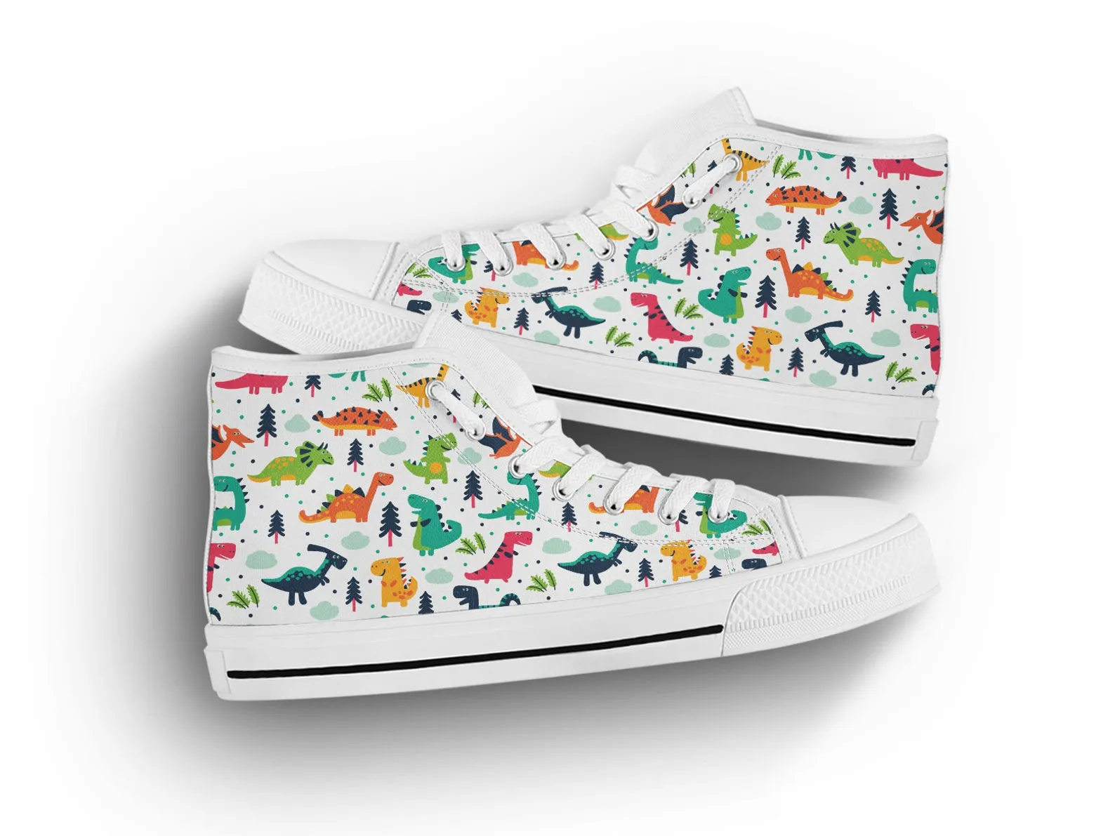 Dinosaur Shoes Dinosaur Print Sneakers Cute Shoes Dinosaur Lover Gifts Custom High Top Converse Style Sneakers For Adults Women & Men