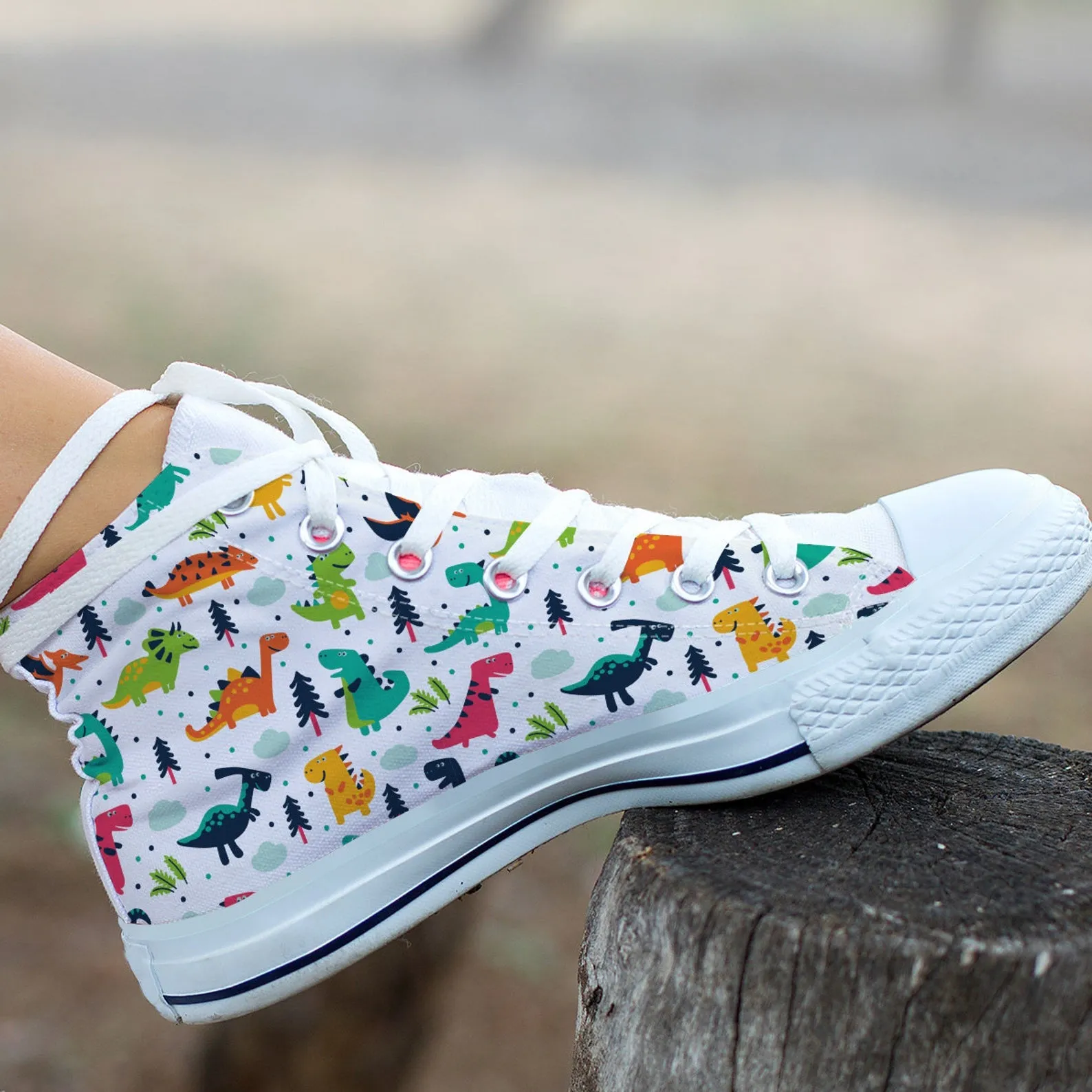 Dinosaur Shoes Dinosaur Print Sneakers Cute Shoes Dinosaur Lover Gifts Custom High Top Converse Style Sneakers For Adults Women & Men