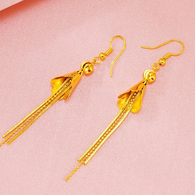 Dubai Ear line Tassel Earrings for women 2020 new 24K Gold Color butterfly dangle earring fashion female wedding jewelry gifts