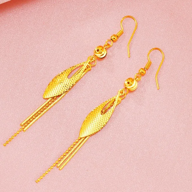 Dubai Ear line Tassel Earrings for women 2020 new 24K Gold Color butterfly dangle earring fashion female wedding jewelry gifts