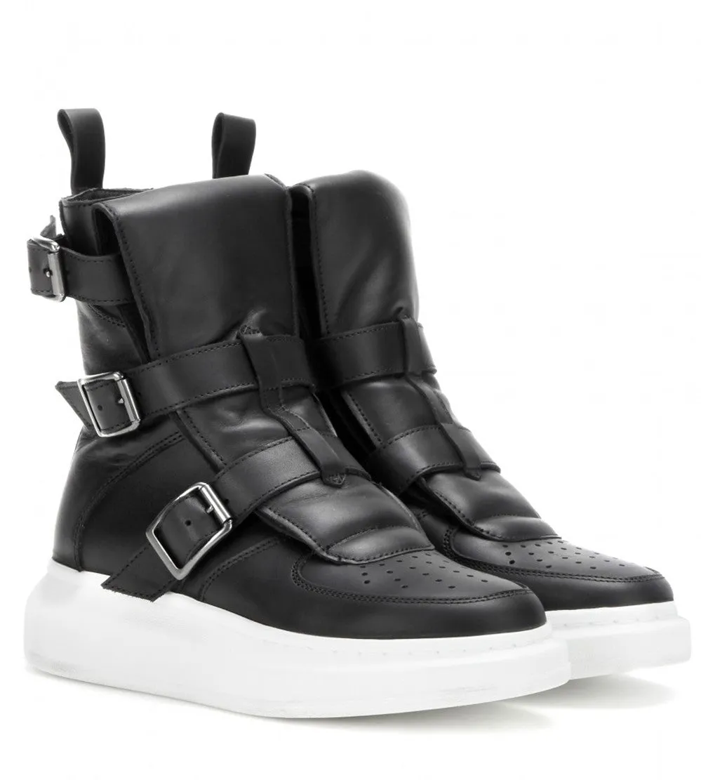 ES Buckle High-Top Sneakers, Black