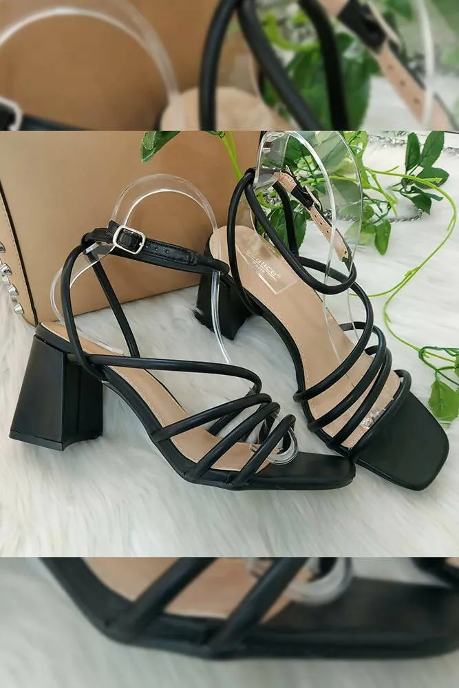 Flared Block Heel Ankle Strap Sandals