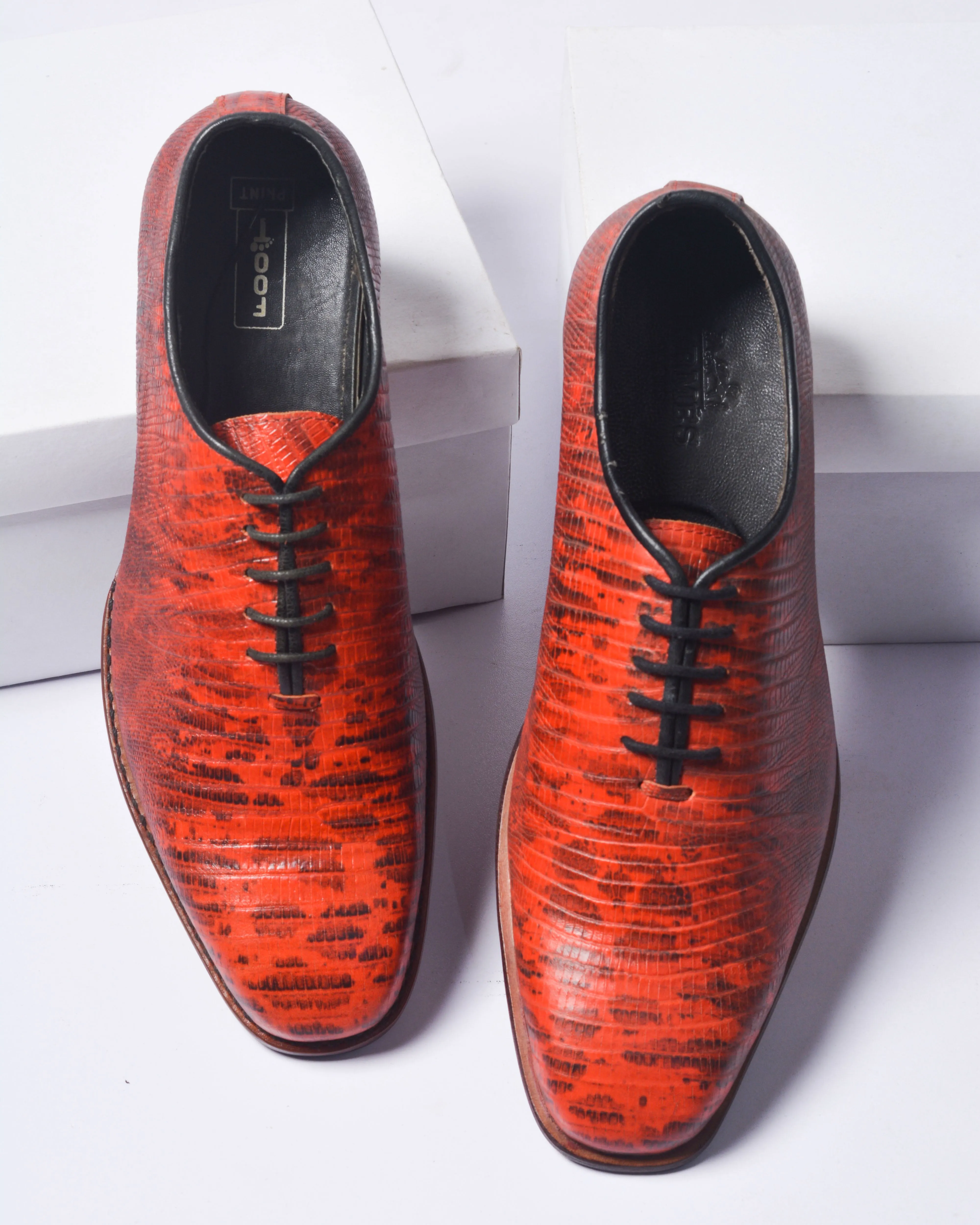 FOOTPRINT EMBOSSED OXFORD PREMIUM SHOES RED