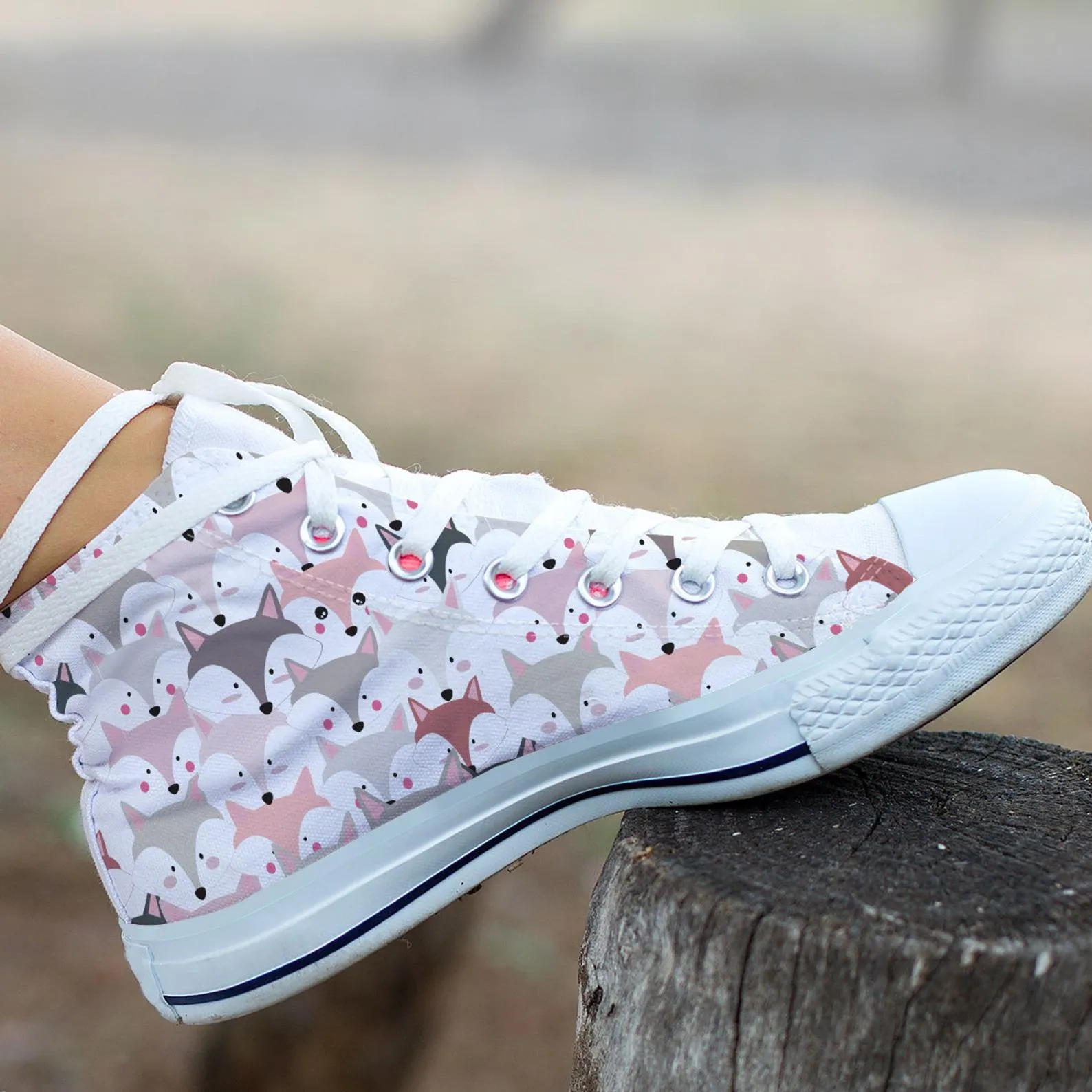 Fox Face Shoes Fox Pattern Sneakers Fox Print Cute Shoes Fox Lover Gifts Custom High Top Converse Style Sneakers For Adults Women & Men