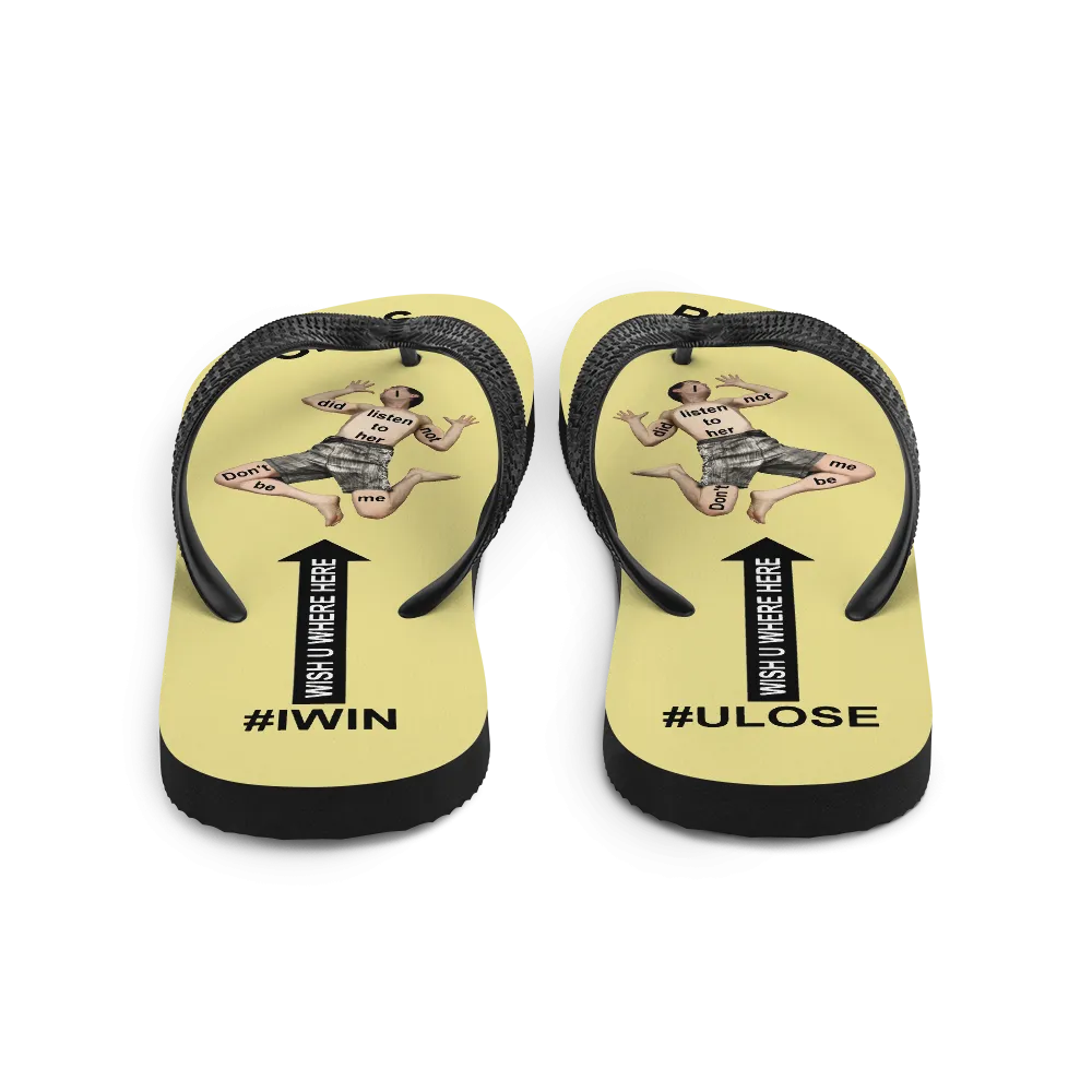 GIRLS RULE flip flops with CRUSHED TINY MAN underfoot pale yellow fabric NEW (2020-05-10)