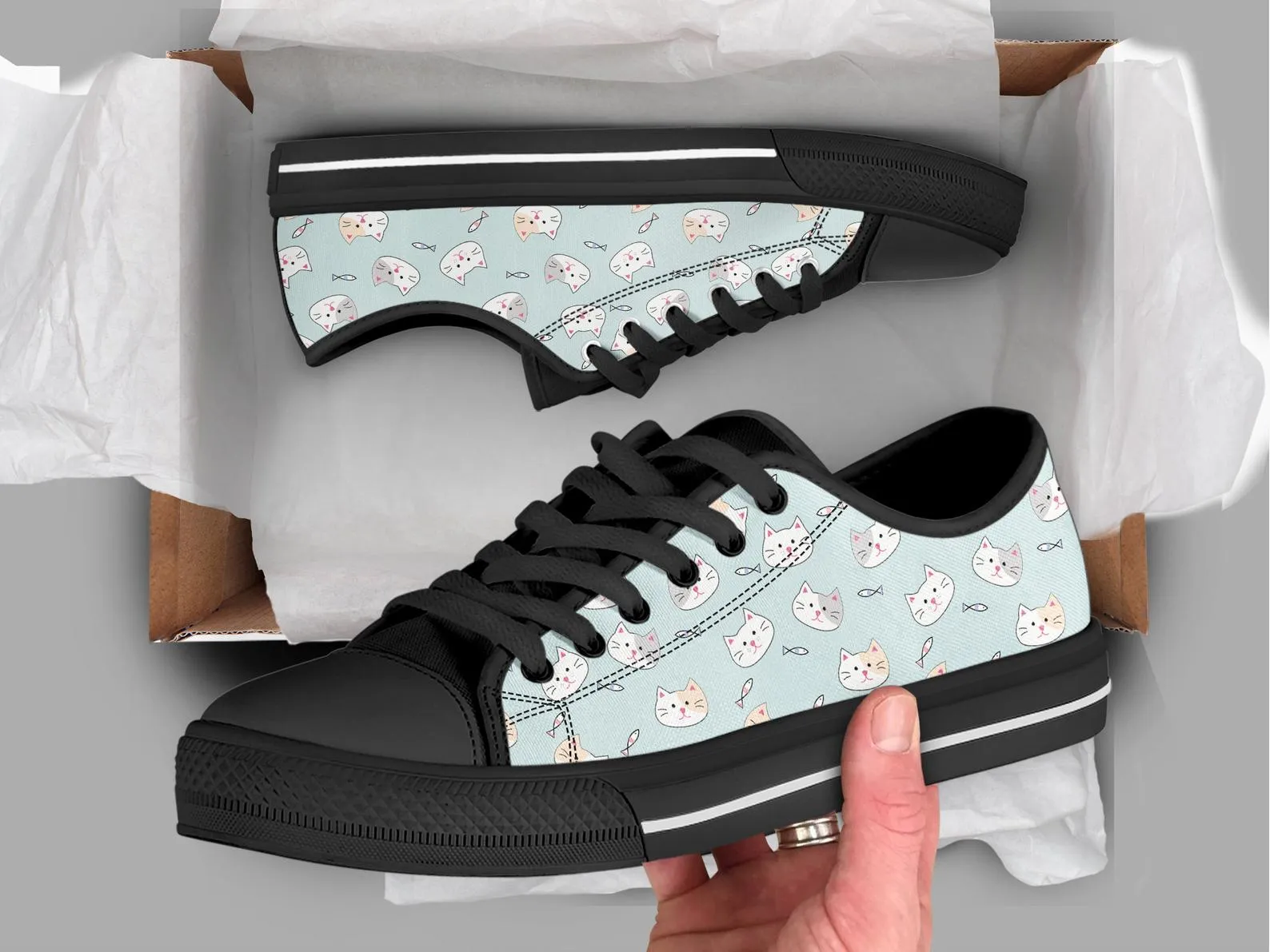 Kawaii Cat Shoes Cat Sneakers Kawaii Clothing Cute Shoes Cat Lover Gifts Custom Low Top Converse Style Sneakers For Adults Women & Men