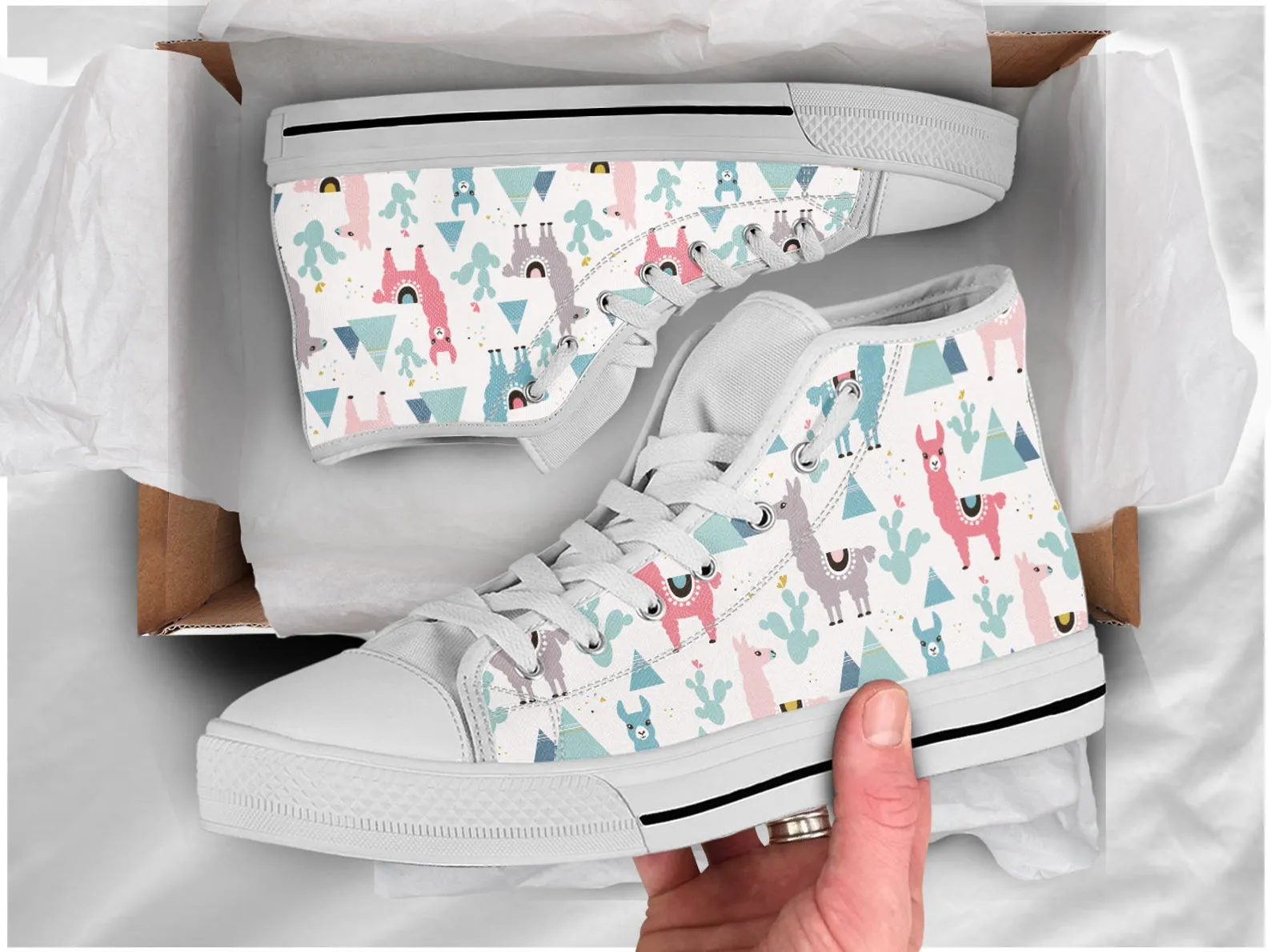 Llama Print Shoes Llama Shoes Llama Sneakers Cute Shoes Llama Lover Gifts Custom High Top Converse Style Sneakers For Adults Women & Men