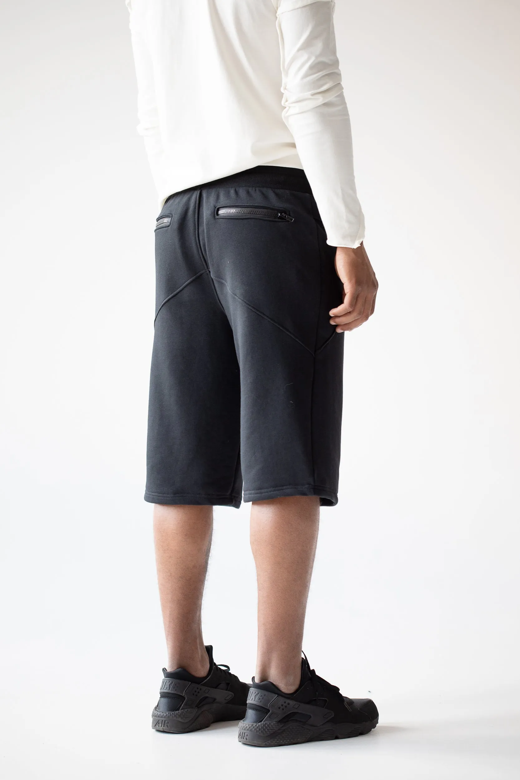 Men black summer shorts with zipped pockets