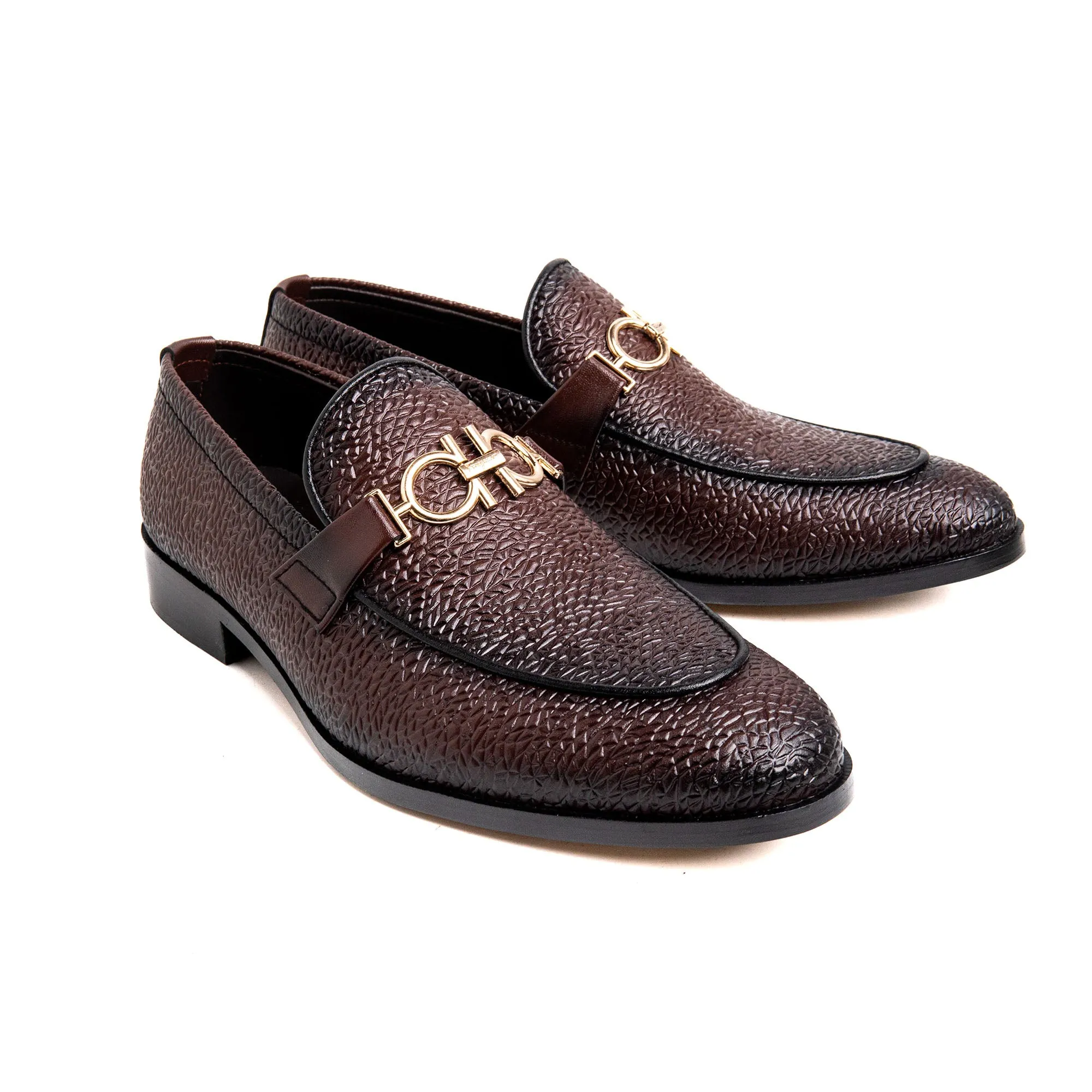 Men Brown Engraved Imported PU Leather Shoes