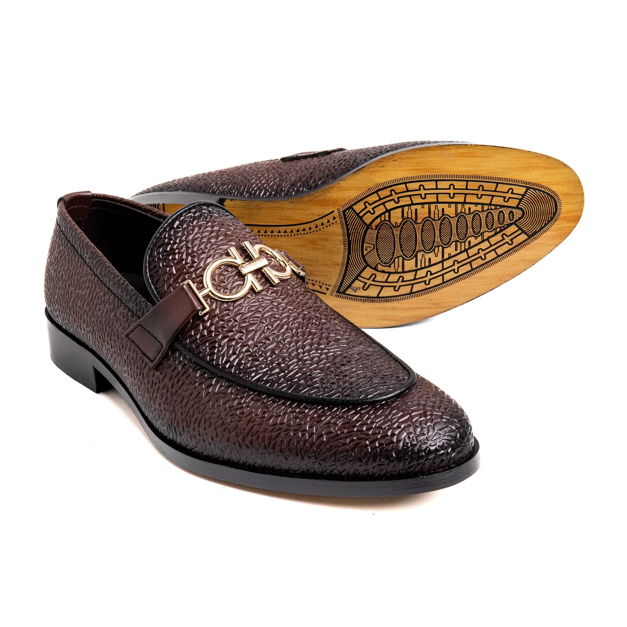 Men Brown Engraved Imported PU Leather Shoes