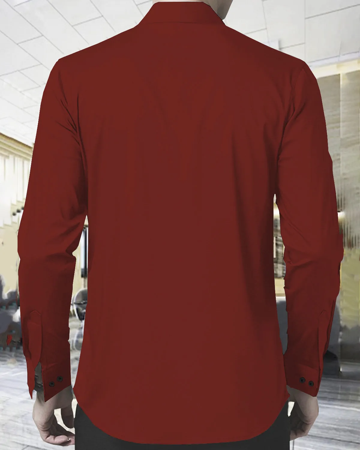 Men Double Pocket Red Full Hand Shirt