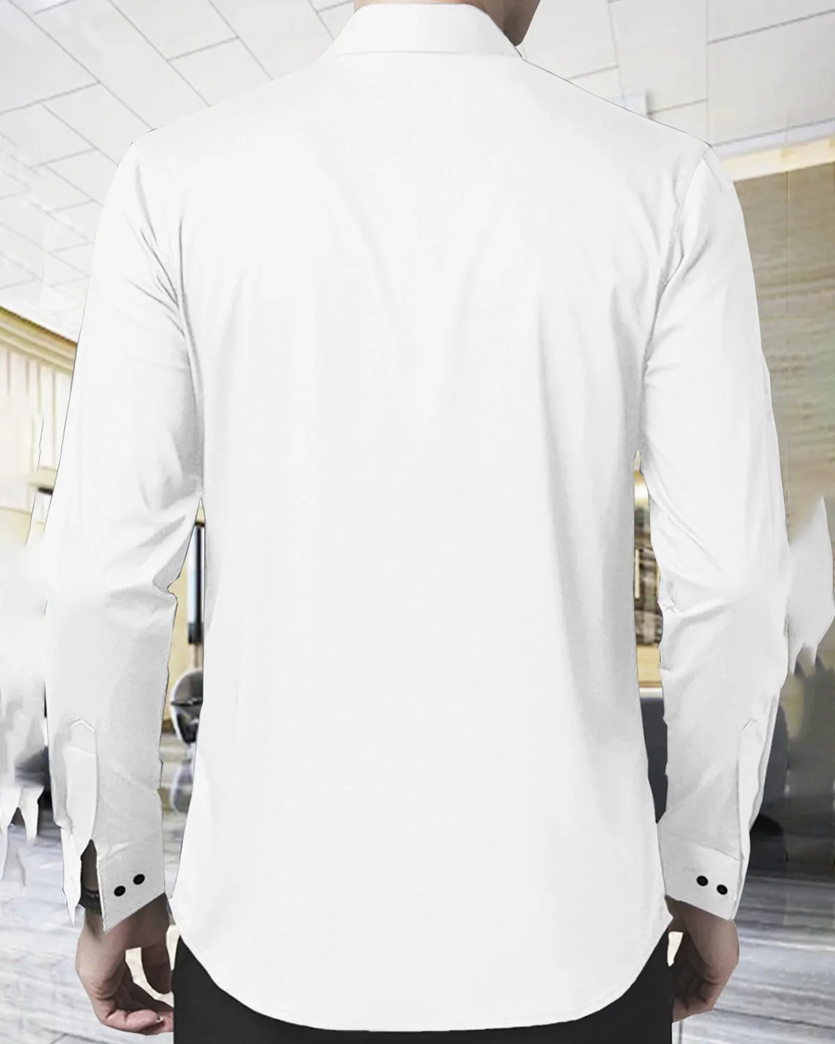 Men Double Pocket White Full Hand Shirt