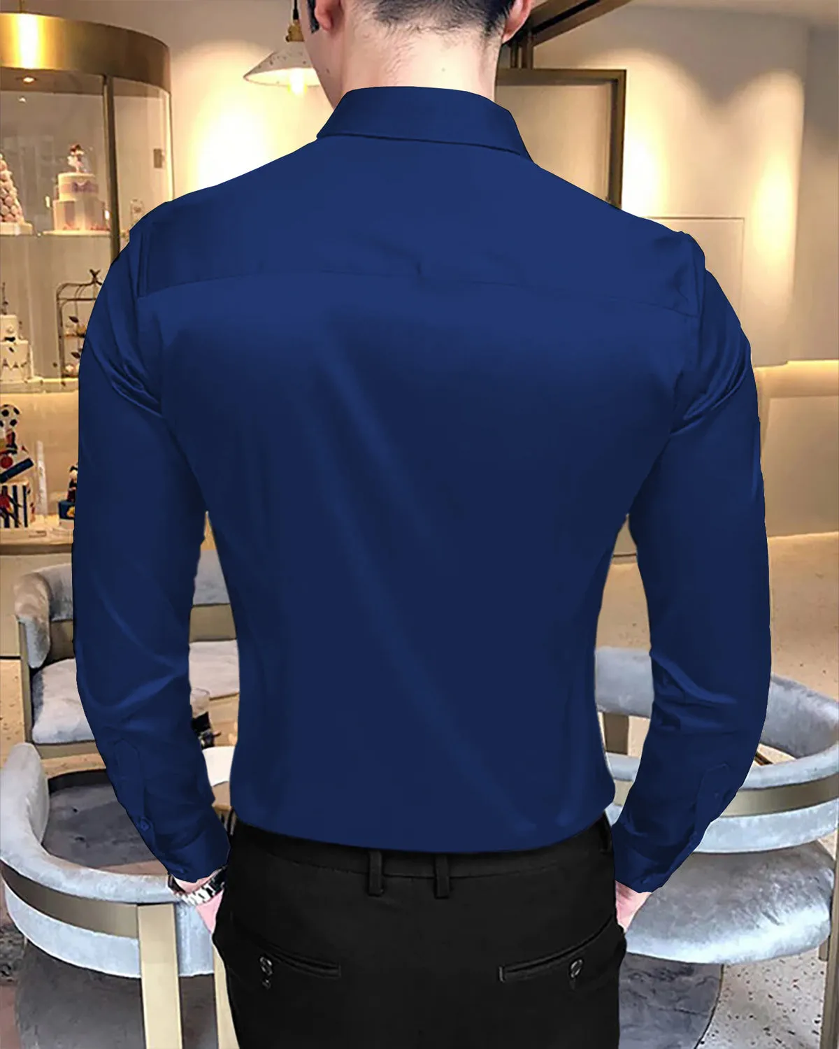 men Full Hand Royal Blue Plain Shirt