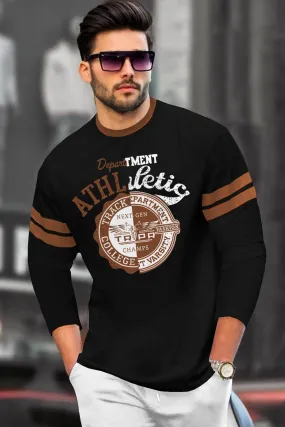 Men Full Sleeve Printed Round Neck Black T-Shirt