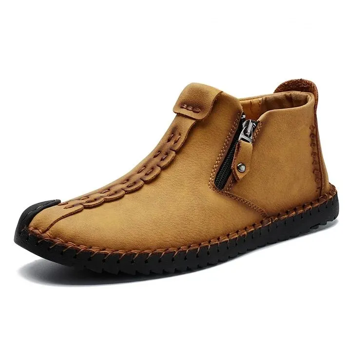 Men Hand Stitching Leather Non Slip Large Size Soft Casual Ankle Boots