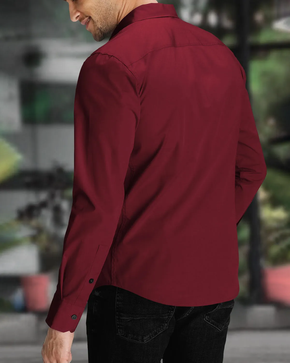 MEN PLAIN STRIPED COLLAR RED FULL HAND SHIRT