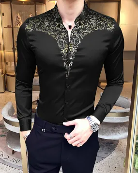 Men Printed Black Party Wear Shirt