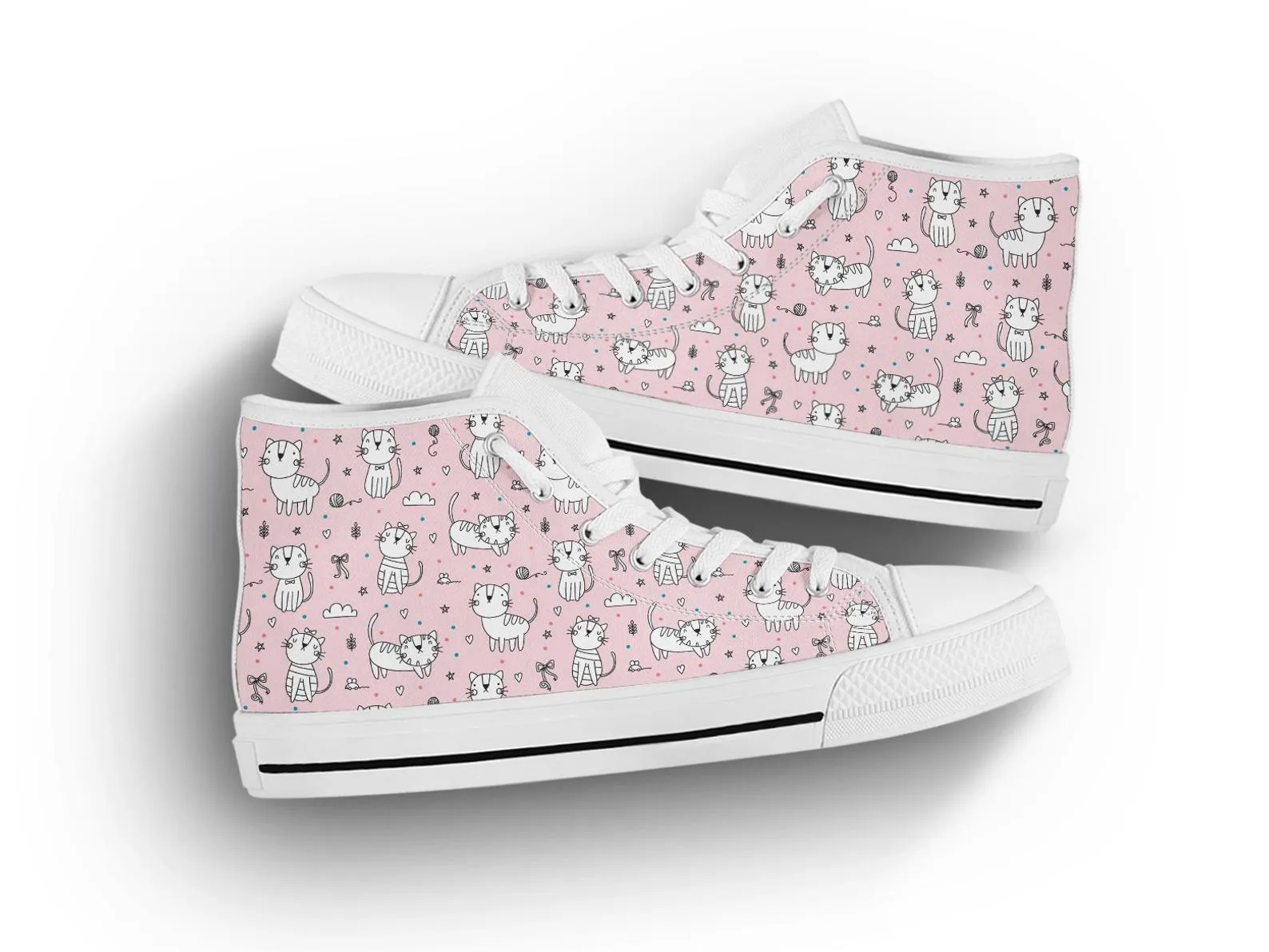 Pink Cat Shoes Cat Girl Sneakers Cat Pattern Cute Shoes Cat Lover Gifts Custom High Top Converse Style Sneakers For Adults Women & Men