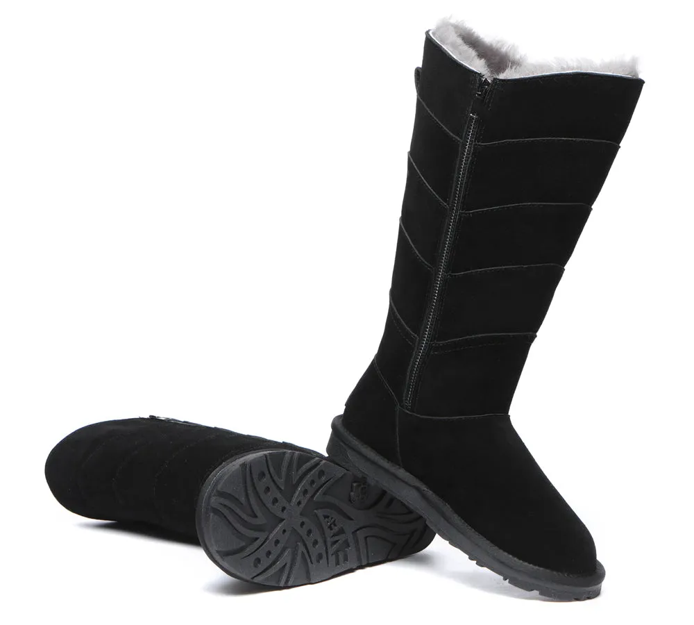 Premium Australian Sheepskin Knee High Zipper Boots Women Swanston 5 Panel