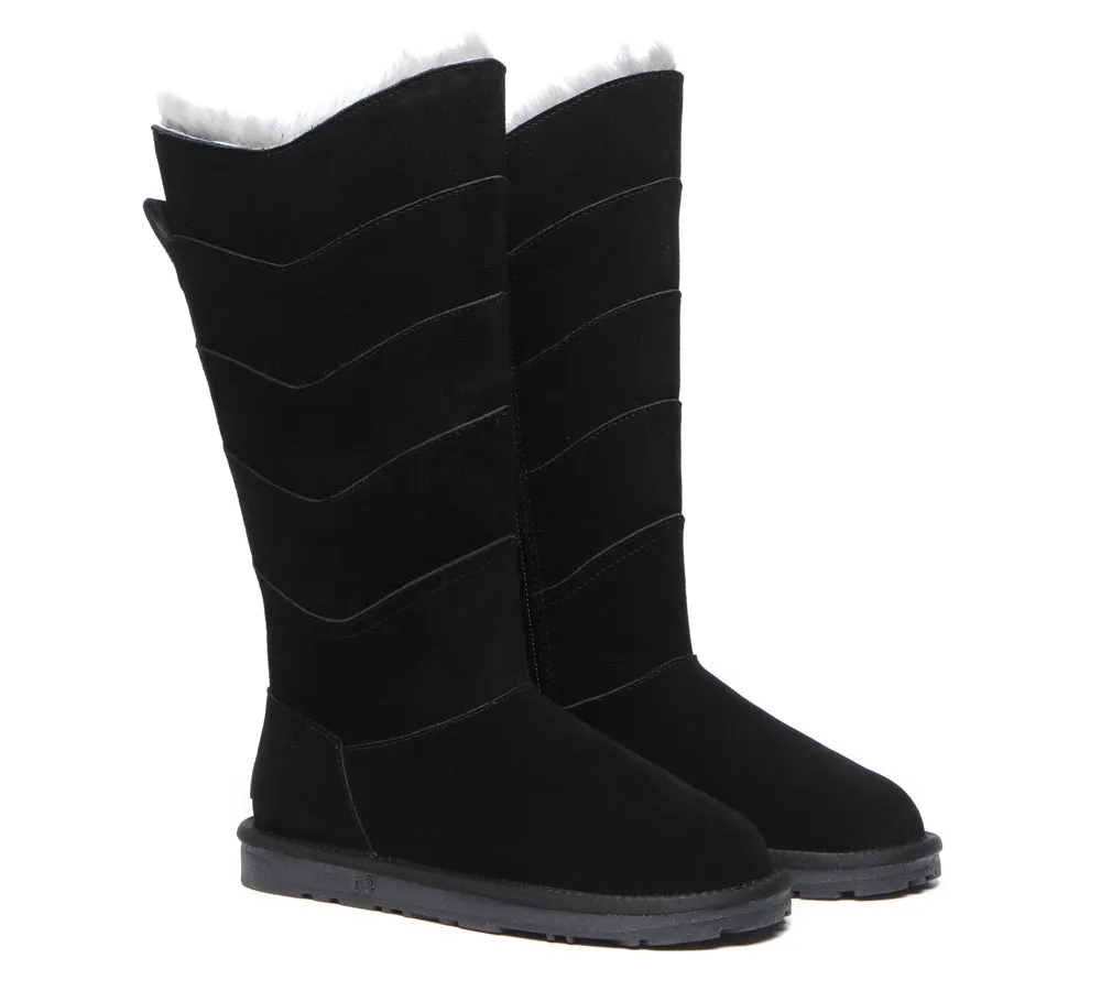 Premium Australian Sheepskin Knee High Zipper Boots Women Swanston 5 Panel