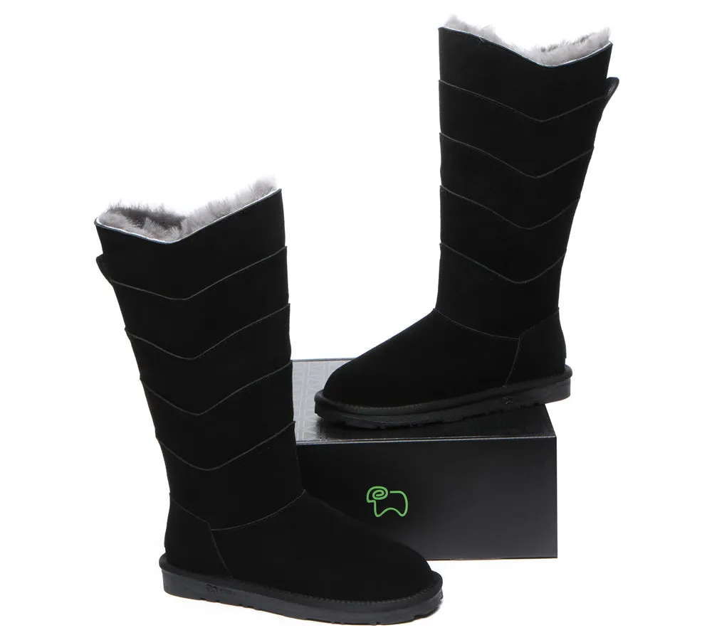 Premium Australian Sheepskin Knee High Zipper Boots Women Swanston 5 Panel