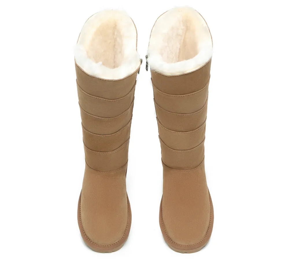 Premium Australian Sheepskin Knee High Zipper Boots Women Swanston 5 Panel