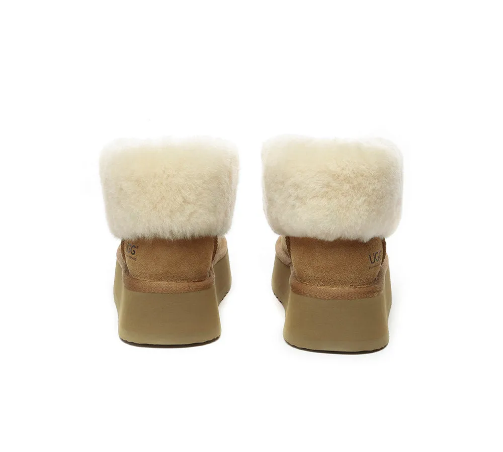 Sheepskin Wool Collar Zipper Platform Mini Ankle Boots