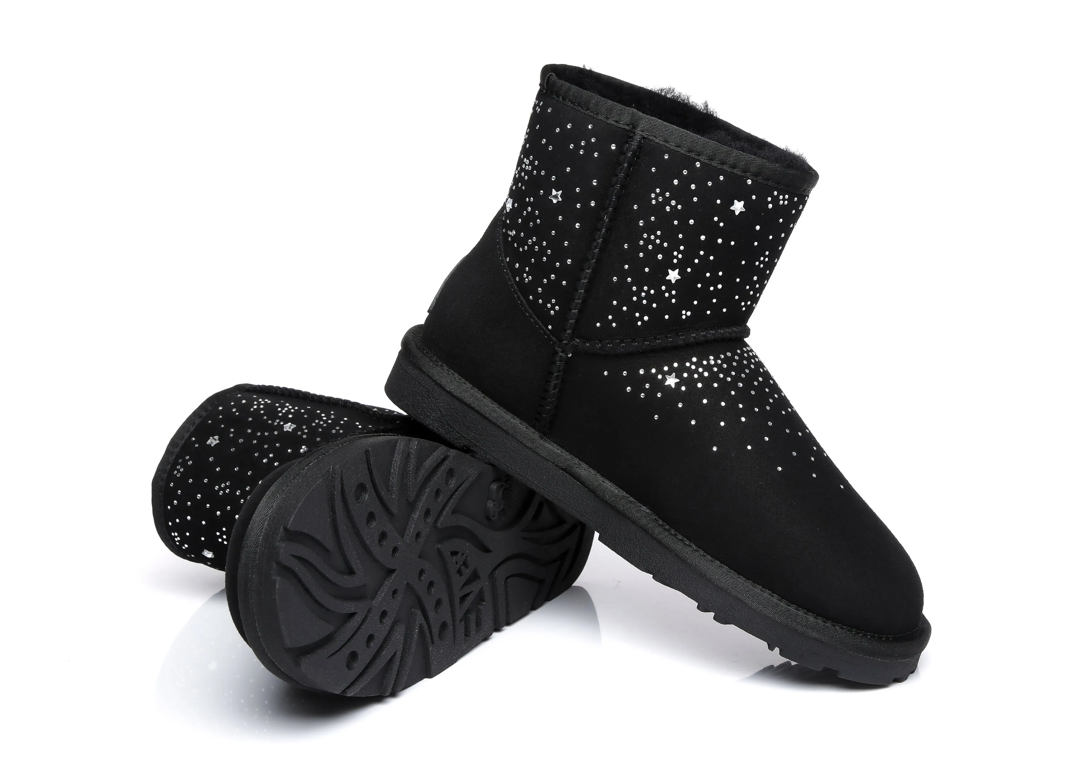 Stud Diamond Mini Sheepskin Boots Women Mercury