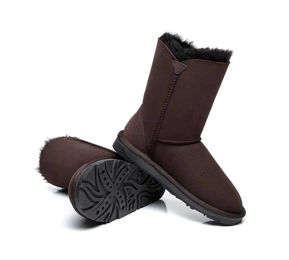 Twin Button Short Sheepskin Wool Water Resistant Boots