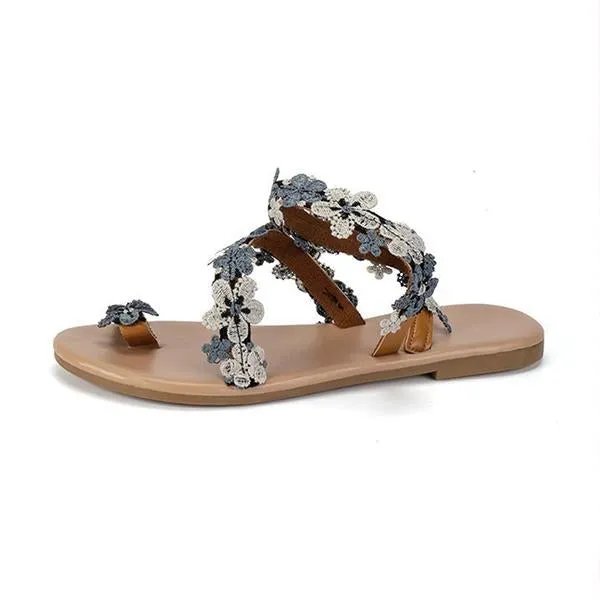 Women's Bohemian Floral Resort Flat Beach Sandals 30634687S