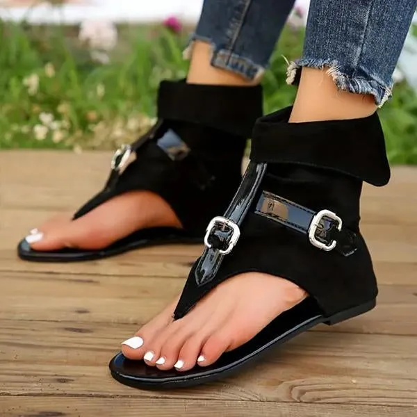 Women's Casual Belt Buckle High Top Flat Flip-Flop Sandals 67993441S