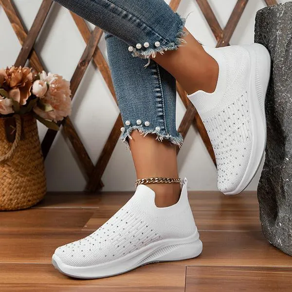 Women's Casual Rhinestone Flyknit Slip-On Sneakers 81779124S